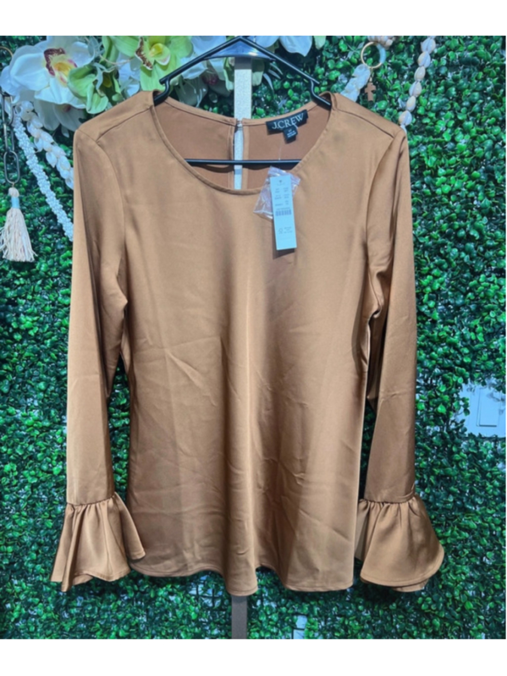 J Crew Long Sleeve Blouse Top Ruffled Bell Sleeve Cuff oversized size Small